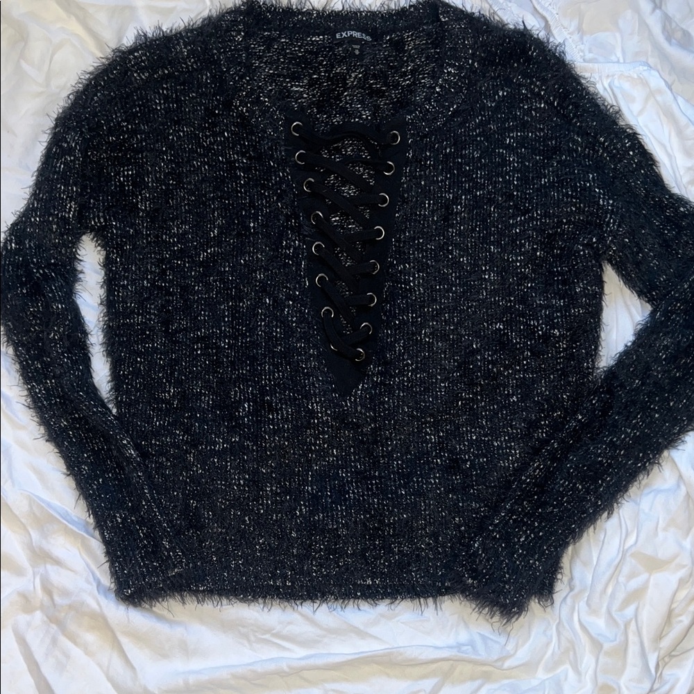 Express Charcoal Lace-Up Sweater